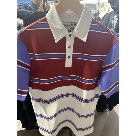 Bogey Boys Mens Large Striped Golf/ Goat Polo Red/ Purple Short Sleeve Preppy‎ - Picture 7 of 7